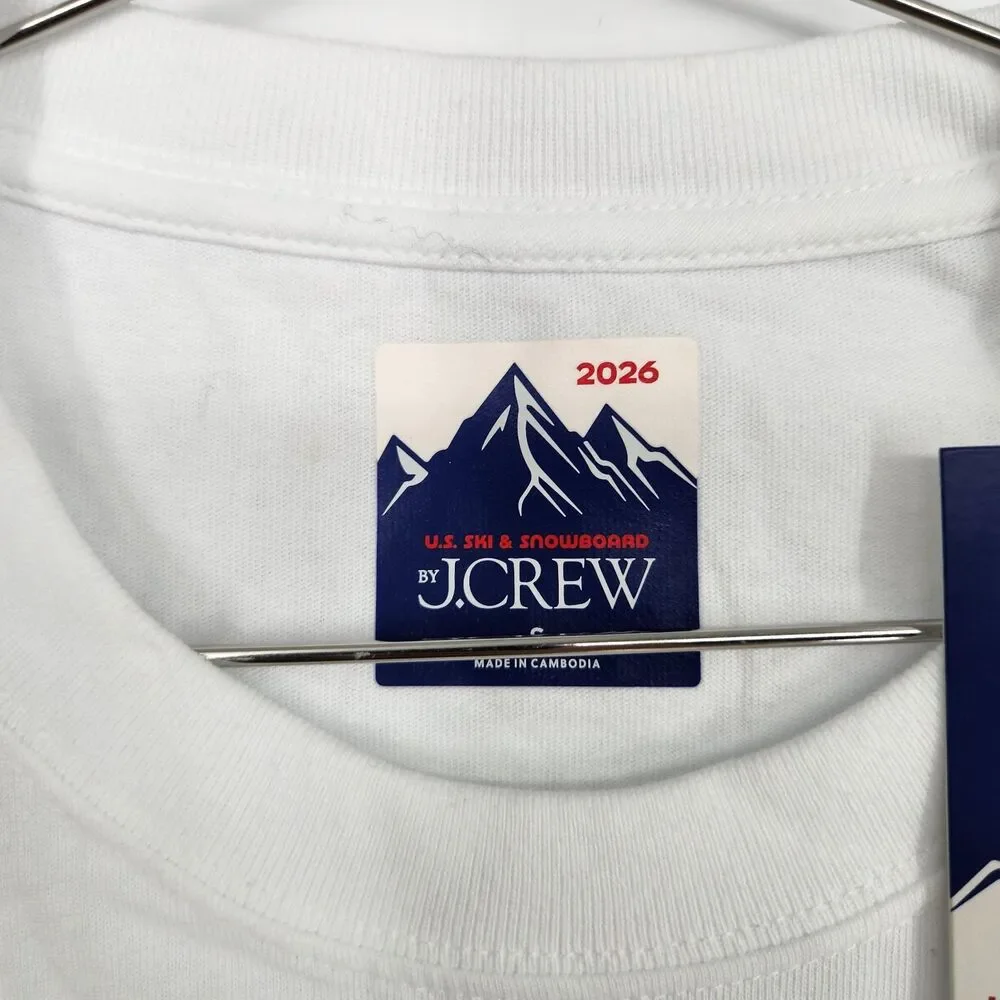 NWT J Crew Men's Small White U.S Ski Long Sleeve Graphic Tee Premium Weight